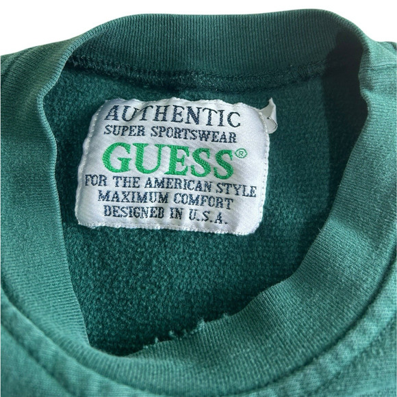 Vintage Guess Dark Green Sweatshirt Sz L Embroidered Made USA Pullover 90's - Picture 9 of 14